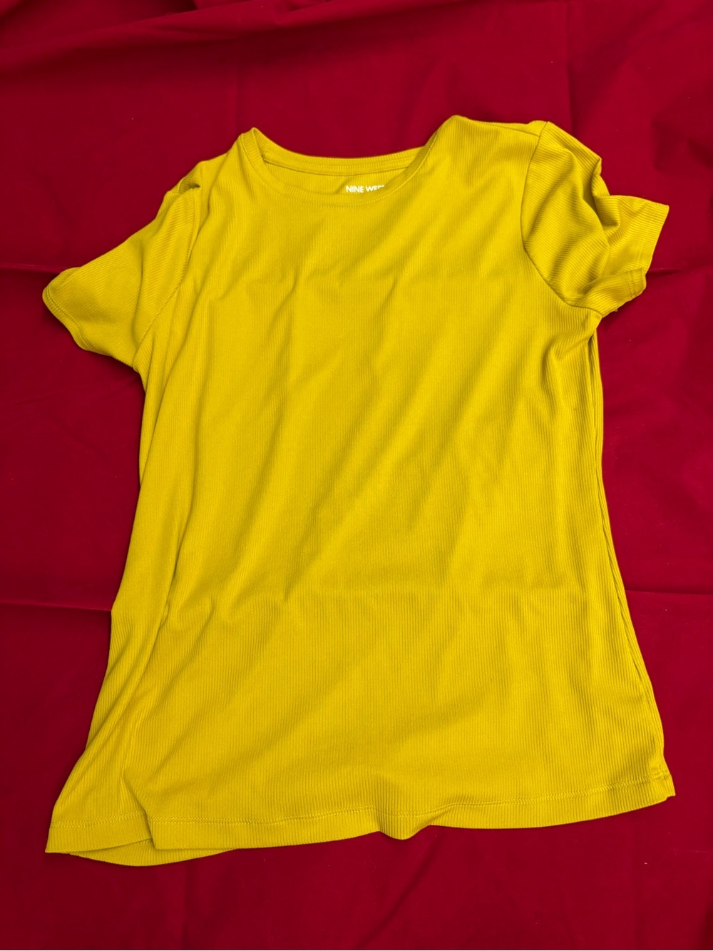 Nine West Yellow Ribbed Short Sleeve Top